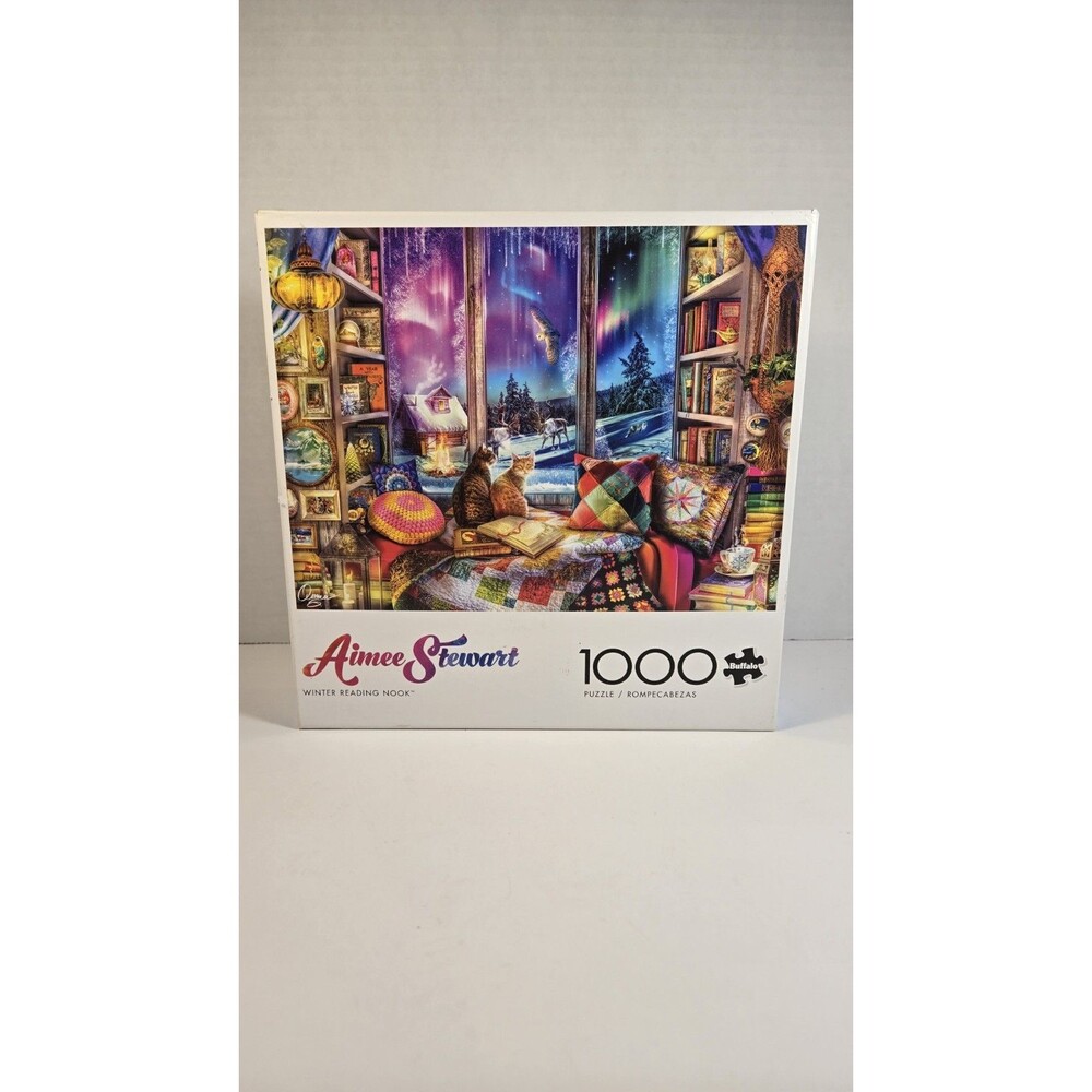 Aimee Stewart Winter Reading Nook Buffalo Cats 1,000-Piece Puzzle COMPLETE 10B